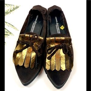 NWT Kennel & Schmenger Brown Suede Fringe Pointy Toe Flats